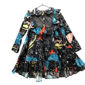 Raspberry Plum‎ Girls 9-10Y Dress Black Doodle Ruffle Long Sleeve Multicolor